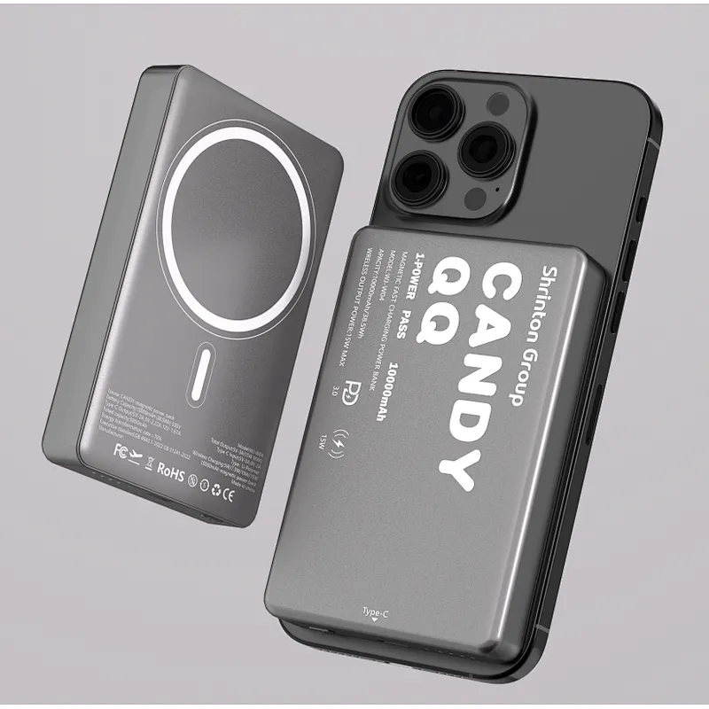 Slim Metal Case Wireless Magnetic Power Bank Digital Display